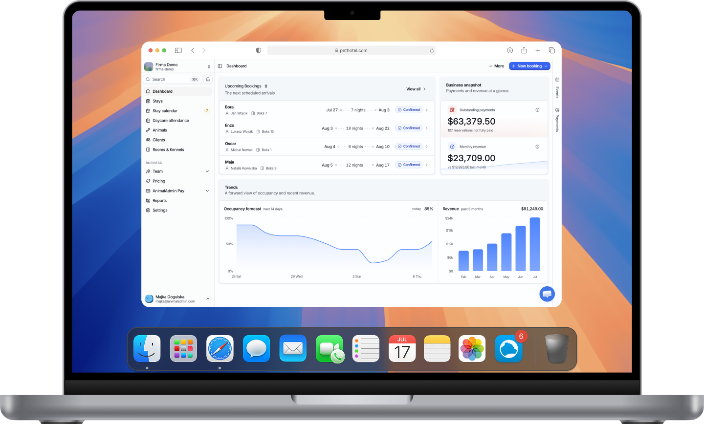 AnimalAdmin dashboard open on a laptop